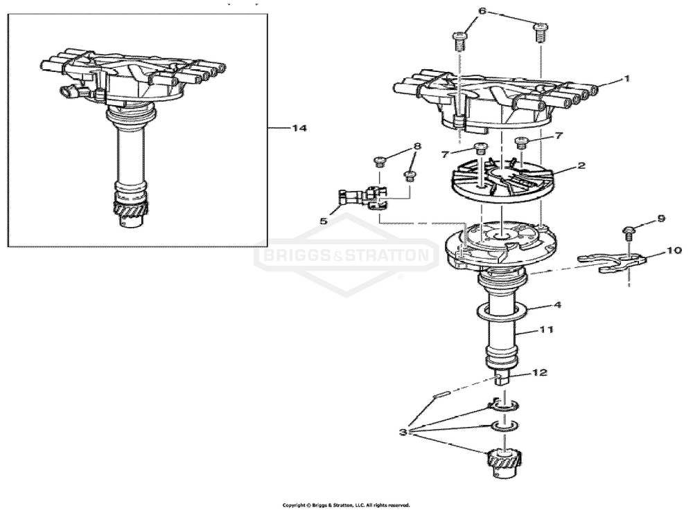 Engine Group - Distributor Diagram and Parts List for 076660-01  Briggs and Stratton Generator